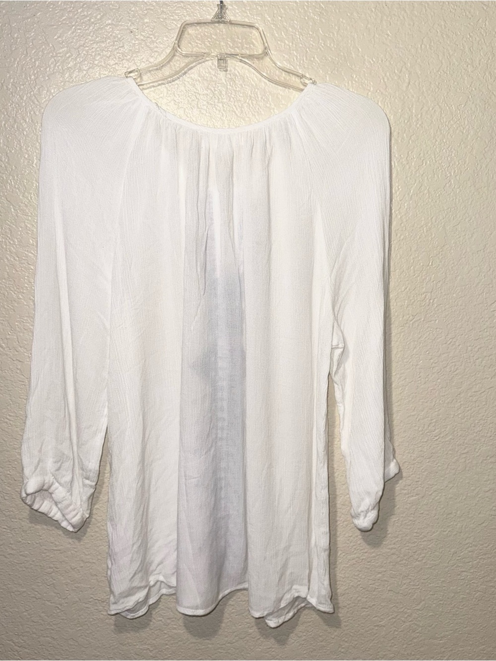 Ultra Pink L White Embroidered Boho Peasant Blouse Tassel Sheer Top - Picture 6 of 13